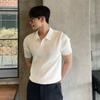Men's Trendy Summer Lapel Polo Shirt, Japanese Style, Short-Sleeve, Solid Color, Versatile Knitted Top