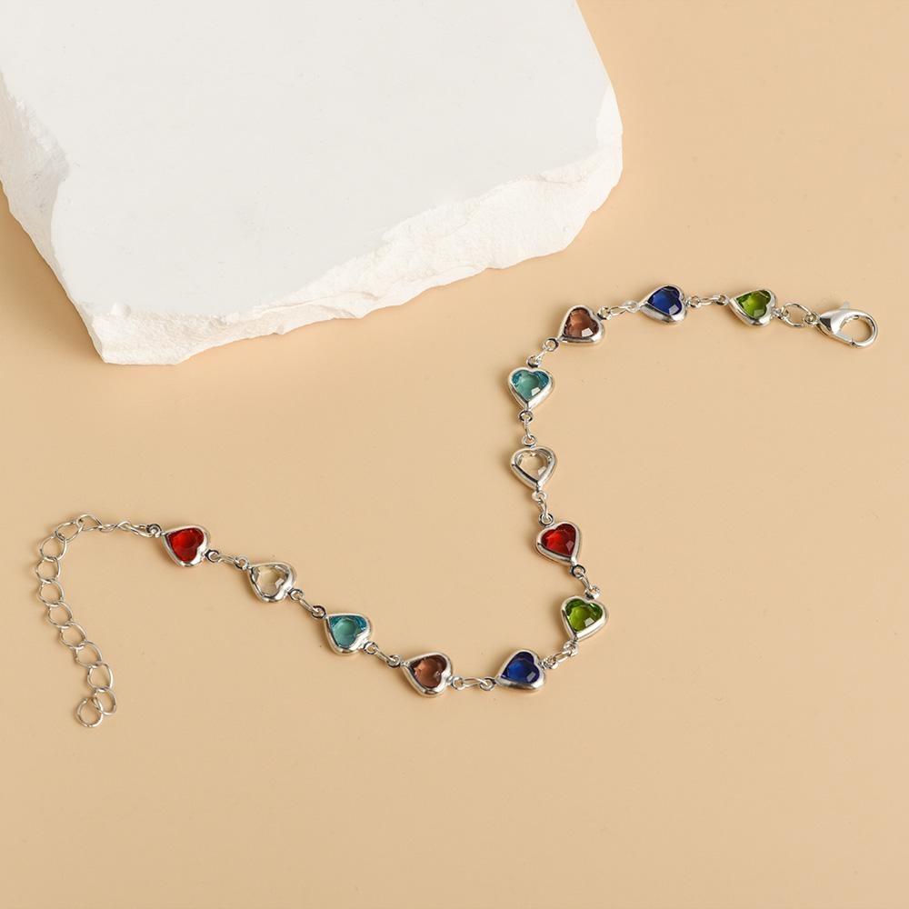 1Pc Exquisite Colorful Heart Bracelet for Women Charm Metal Chain Bracelets Party Birthday Jewelry Gift