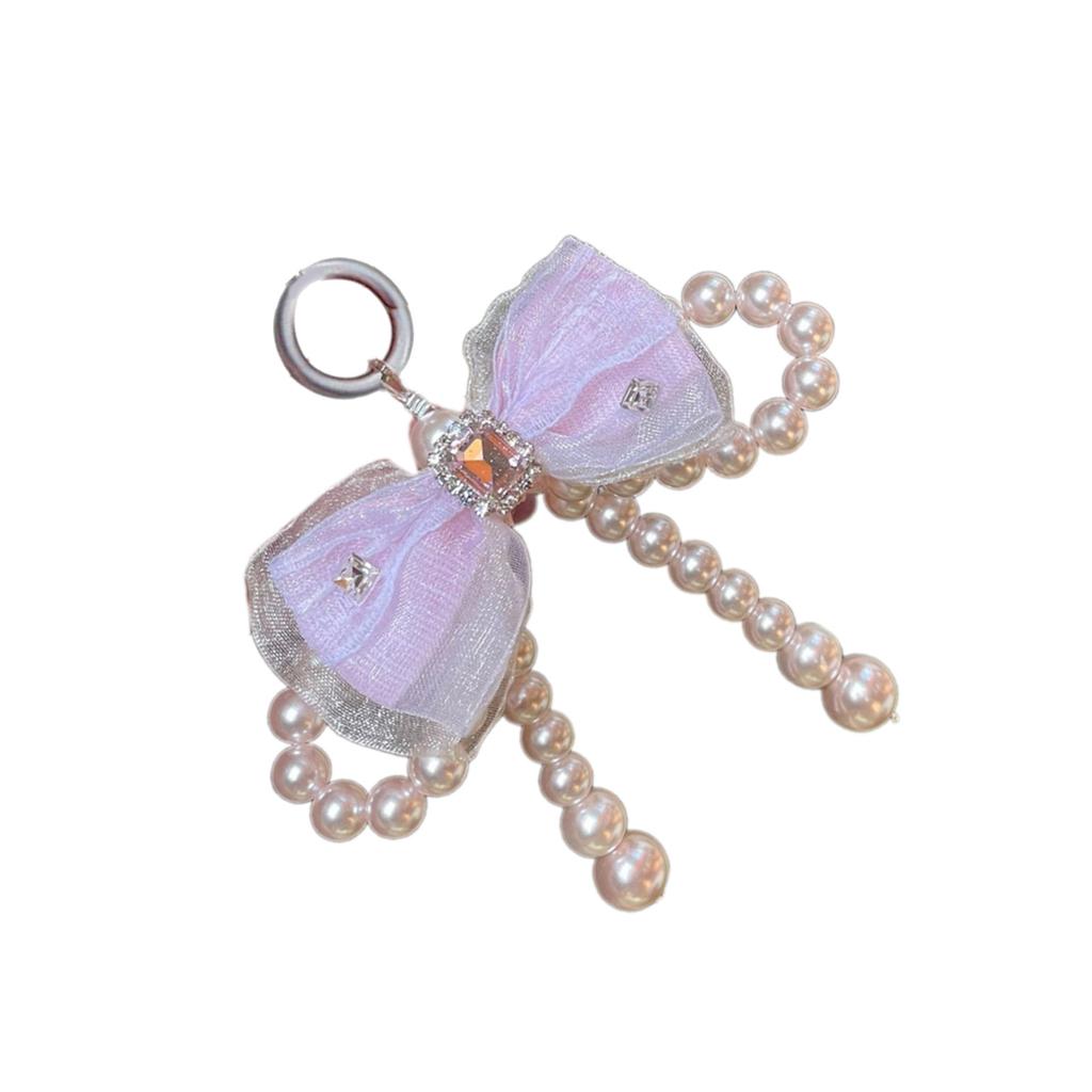 Handmade Jewelry Bag Pendant Fashion Simple Pearls Bowknot Keychain Delicate Bag Charm Ornament for Daily Use