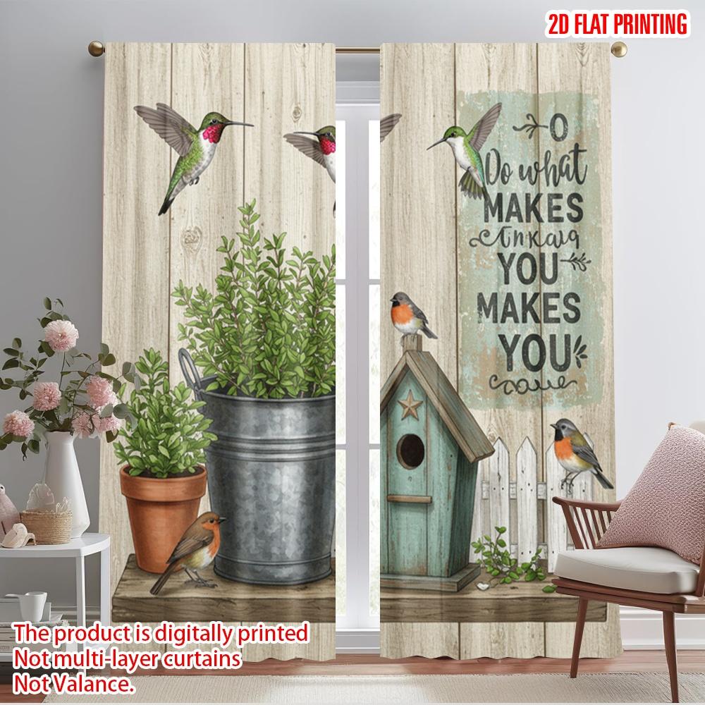 2pcs 2D Flat Printing Drapes Hummingbirds Birdhouse Nature Polyester Fabric Without Electricity 0 Perfect for Holiday Parties