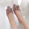 Fashion Women/girl's Crystal Bowknot Flat Shoes Pointed Toe Glitter Ballet Flats Elegant Ladies Pearl Wedding Shoes34-43big Size Loafers