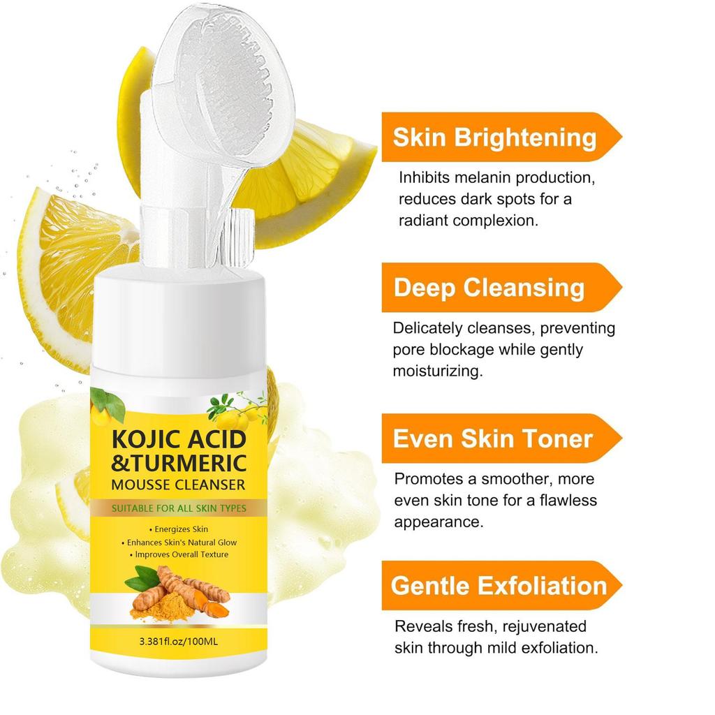 Kojic Acid & Turmeric Mousse Cleanser for Face Cleansing and Exfoliation -Moisturizing and Brightens Skin, Helps for Balance Skin Oil