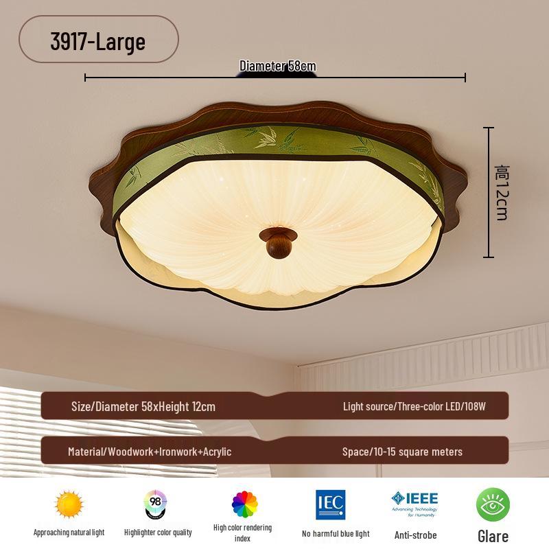 Walnut Retro Wabi-Sabi Chinese Ceiling Light: Full Spectrum Eye Protection for Master Bedroom