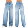 Women Jeans High Waist Pockets Zipper Button Closure Gradient Color Retro Wide Leg Loose Colorfast Full Length Lady Long Denim Trousers