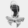 Fashion Elegant Bow Embellished Branded Heeled Sandals Women Silver Ankle Buckle Designer Shoes Luxury Wedding Bridal Shoe Zapatos Mujer