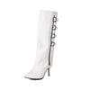 lenkisen PU Autumn Winter Shoes Pointed Toe Stiletto Thin High Heels Metal Square Buckle Keep Warm Fashion Knee Boots