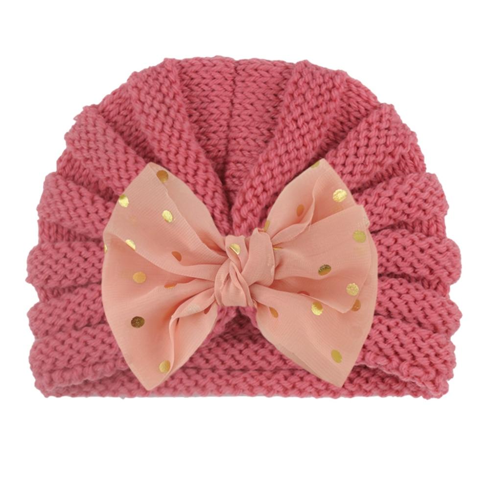 Solid Baby Cotton Cute Bear Ear Bowknot Turban Hats Sweet Soft 0-4T Elastic Caps for Newborn Baby Boy Girls Headwraps