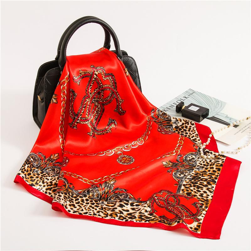 90cm Square Shawls Women Hijab Scarf For Hair Fashion Print Kerchief Neck Scarves Female Silk Satin Bag Scarfs For Ladies Banada