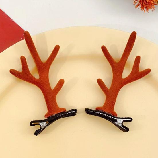 1 Pair Kids Reindeer Antler Hair Clips Soft Plush Christmas Hairpin for Baby Girl Toddler Cute Photo Prop Party Hair Accessory