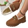 Fashion Chain Decor Thick Plush Flats Shoes for Women 2024 Winter Comfort Warm Casual Shoes Woman Solid Color Soft Sole Slip On Loafers