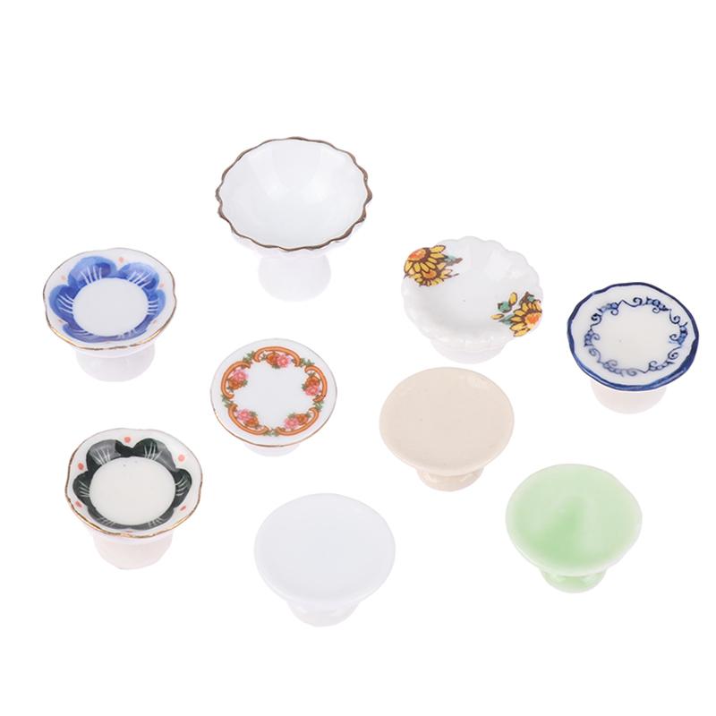 1:12 Dollhouse Miniature Ceramic Fruit Dish Plate Tall Tray Cake Plate Tableware Kitchen Model Decor Toy Doll House Accessories