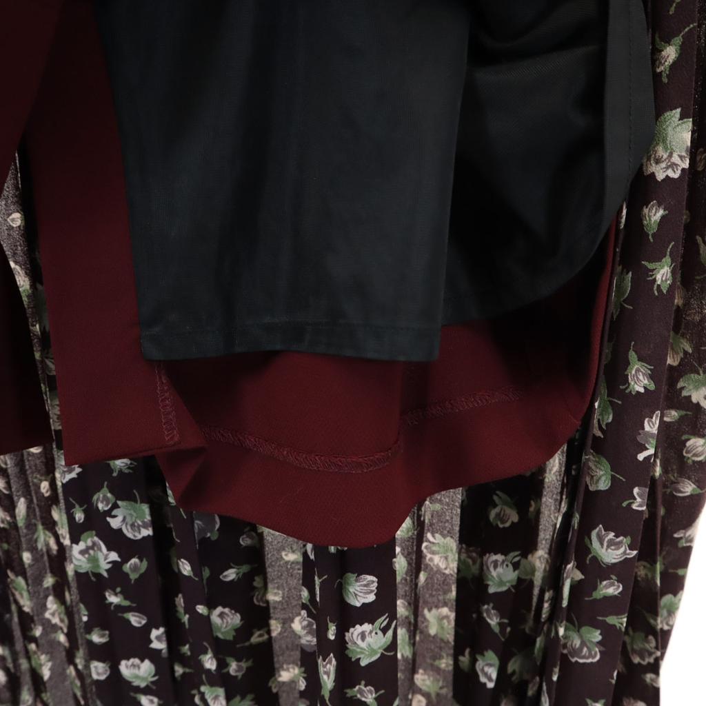 CLANE Midi Length Drop Flower Pleated Layered Skirt 2 Brown X Bordeaux Women Used