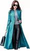 Turquoise Blue Trench Coat Women's Leather Genuine Lambskin Handmade Long Party Stylish