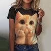 Women's Round Neck Short Sleeved T-shirt with Digital Printing, Cat Casual Short Sleeved T-shirt