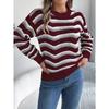 Fashionable Women's Casual Openwork Colour-Block Striped Lantern-Sleeve Pullover
