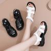 Middle-aged and Elderly Women's Summer Open Toe Velcro Sandals Mom's Comfortable Wedge Soft Sole Anti-slip Mid-heel Shoes