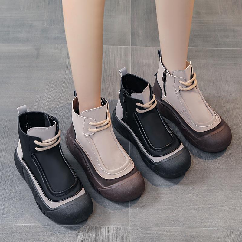 TUINANLE Women High Tops Shoes Spring Zipper Casual Anti Slip Flat Sneakers Girl's Ankle Boots