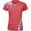 Li Ning Badminton Competition Series Quick-Dry Training Stand-Collar Short-Sleeve Badminton Shirt Women Tops Red AAYU230-3