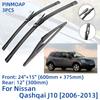 3PCS For Nissan Qashqai J10 2006-2013 24"+15"+12" Front Rear Wiper Blades Windshield Windscreen Window Cutter Accessories 2009 2010 2011 2012 2013
