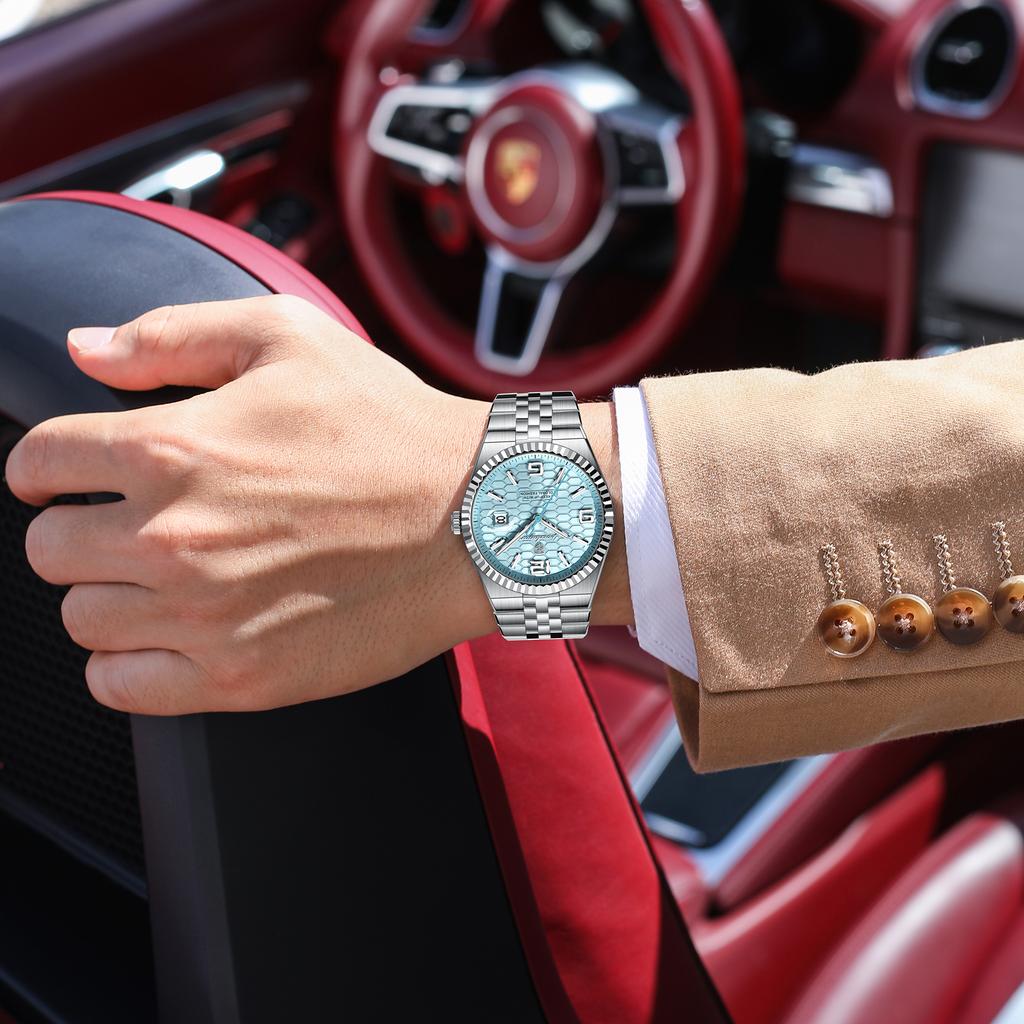 2025 New Men Watches Gorgeous Blue Gold 41mm Classic Clock Stainless Steel Diving Series Waterdrop Calendar Quartz Watch for Men