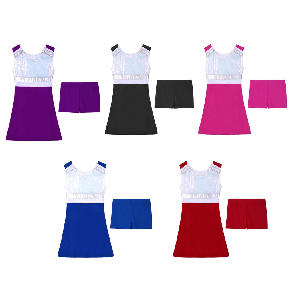 Kids Girls Cheerleading Outfits with Shorts Sleeveless Dress Cheer Uniform Costume