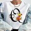 Custom Name Letter Combination Tops Fashion Women T-Shirt Rose Flower Heart Letter Font A B C D Short Sleeve Tees Black T-Shirt