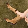 Fashion 2024 New Autumn/Winter Women Boots Genuine Leather Women Shoes Pointed Toe Chunky Heel Modern Cow Suede Western Boots