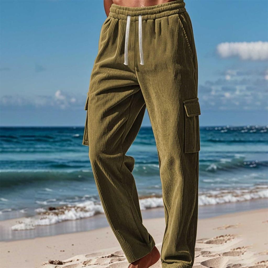 Men's Corduroy Seasonal Thin Breathable Workwear With Multiple Pockets And Loose Casual Wide-leg Pants