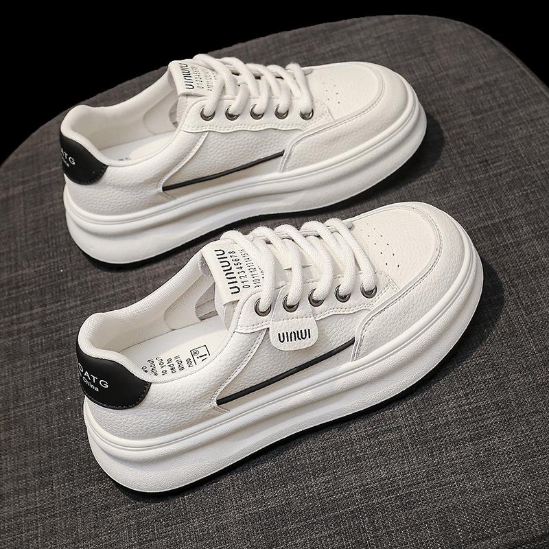 Leather Little White Shoes Women's 2025 New Spring Popular Thick Baseplate Shoes Women's Sports and Leisure Versatile Muffin Women's Shoes