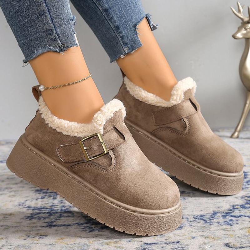 Fashion Winter Soft Faux Suede Furry Snow Boots Woman Adjustable Buckle Ankle Boots Women Solid Color Platform Warm Booties Mujer