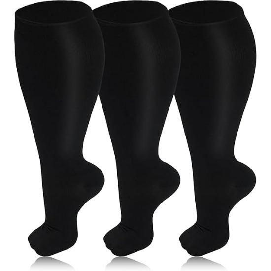 3 Pairs 2XL-7XL Plus Size Compression Men Socks 20-30 mmHg Wide Calf Extra Large Knee High Flight Socks for Circulation Support