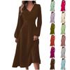 Women's Autumn And Winter Casual Fashion V-neck Long Sleeve Solid Color Long Dress