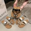 Rhinestone Set Toe Beach Sandals 2025 Summer New High-end Fashion Flat-bottomed Slippers Women's One-word Slippers