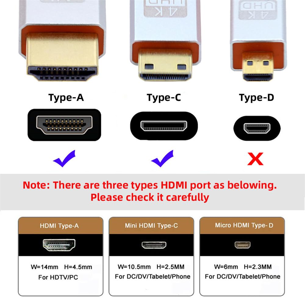 Xiwai 4K 60Hz High Speed HDMI Male To Micro HDMI Male Cable with Sleeved Straight Connector for Laptop Monitor HDTV 30cm 2.0 Type-D Computer,