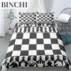 International Chess King Queen Duvet Cover Chess Board Bedding Set Black White Grid Quilt Cover Plaid Polyester Comforter Cover