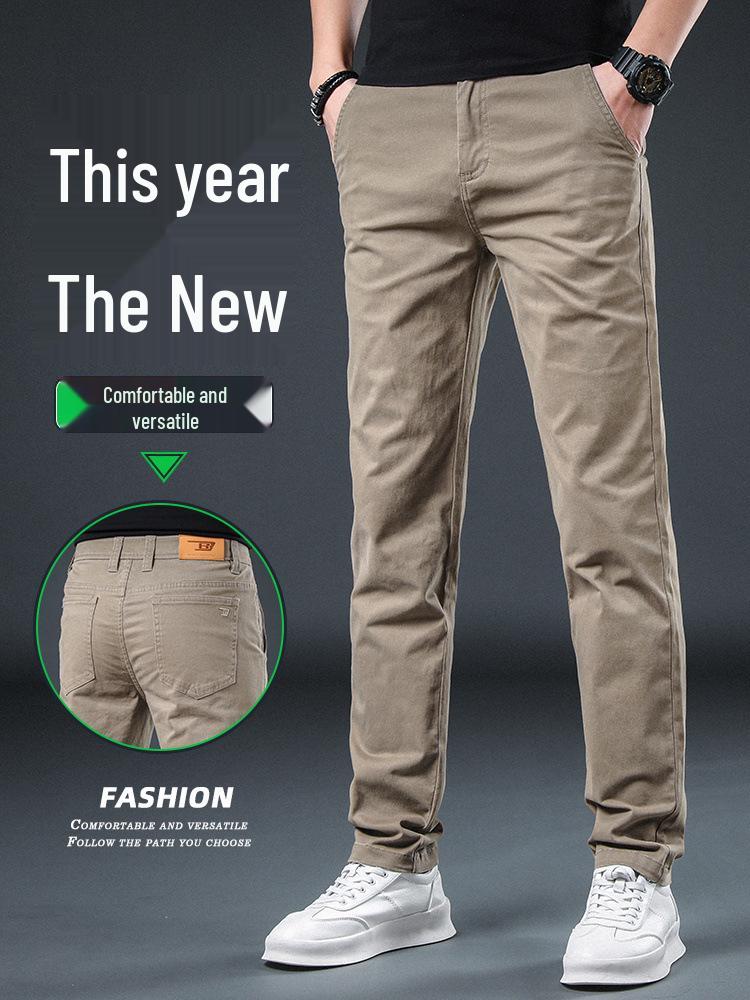 Men's Slim Fit Khaki Cotton Casual Pants - Straight Leg, Light Business Style