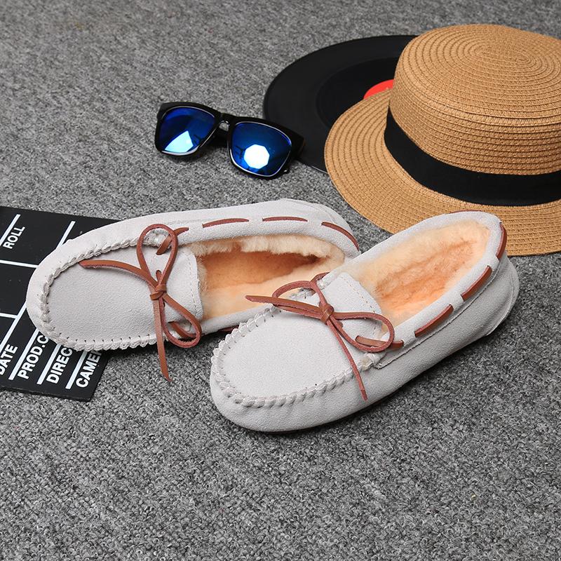 Women Winter Warm 100% Genuine Leather Flat Shoes Casual Loafers Slip On Women's Flats Plush Shoes Moccasins Lady 2024