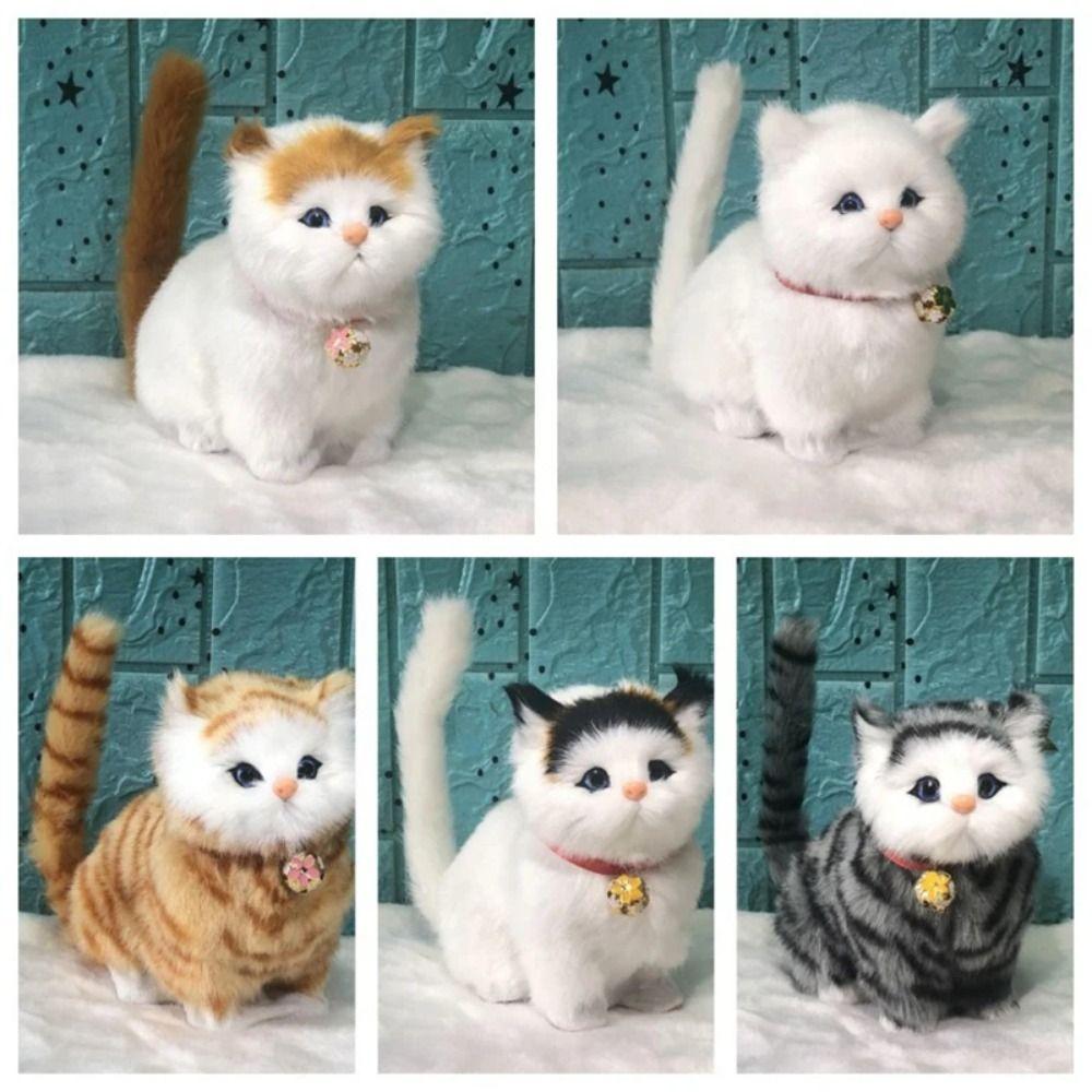 Fluffy Simulation Cat Plush Toy Cute Imitation Cat Plush Doll Plush Cats with Sound Easter Gifts