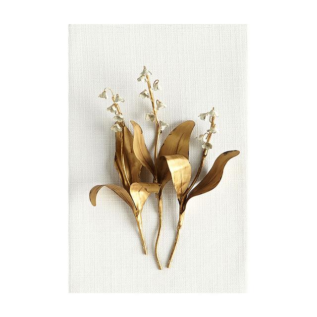 Art Golden Leaves Flowers White Flowers Gold Tulip Decorative Paintings Modern Bedroom Hanging Paintings Canvas Wall Art
