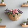 1/2Pcs Hand Woven Scalloped Rattan Wall Basket Rustic Bohemian Style Hanging Storage Organizer Wall Decor