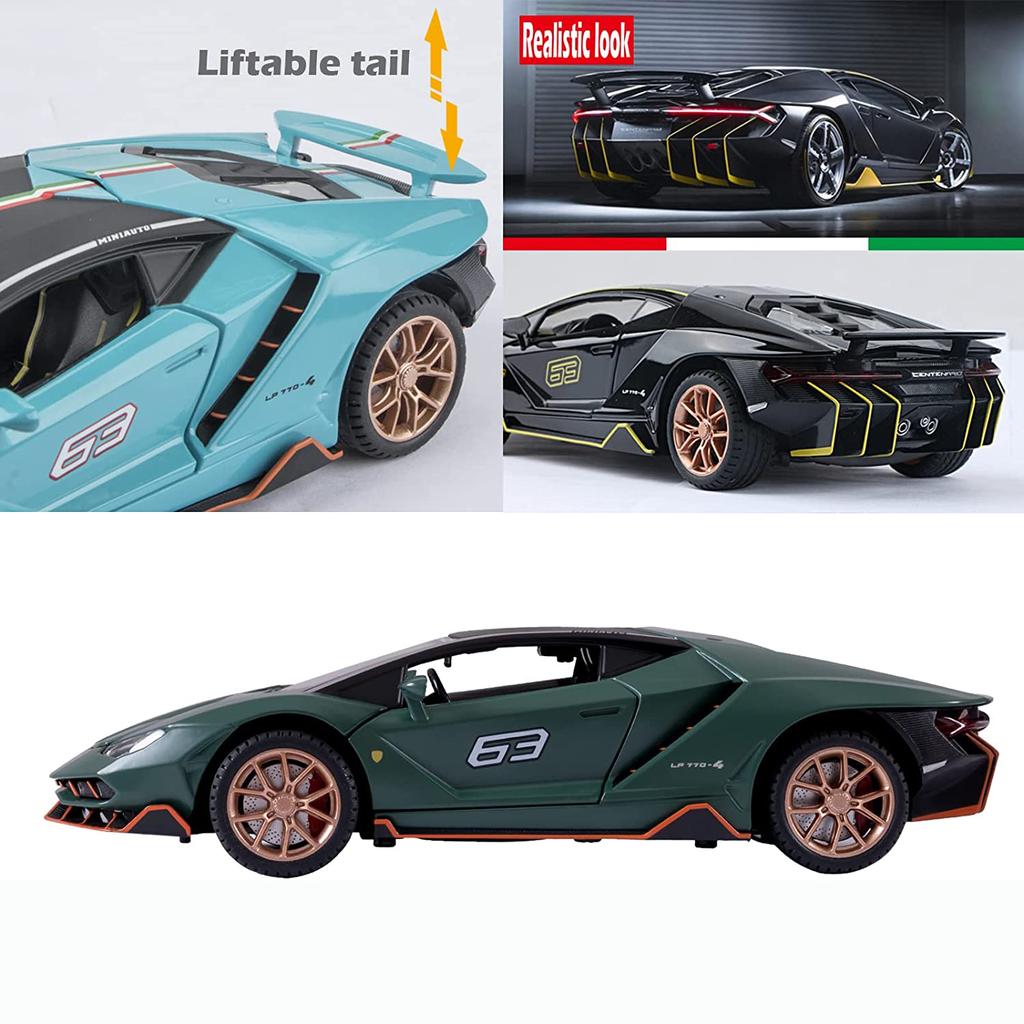 1/24 Scale LP770 Sports Racing Metal Model Diecast Car, Pull Back Vehicles with Light and Sound Toy Cars for Kids Age 3 Year and Up