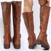 Women Knee High Boots Fashion Low Heels Square Platform Long Brown Black Leather Zip Winter Women Warm Shoes Booties