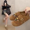 Fashion 2025 New Suede Round Toe Flats Spring Autumn New Slip-on Fashion Ladies Shoes Buckle Tassel Ethnic Novelty Women's Shoes