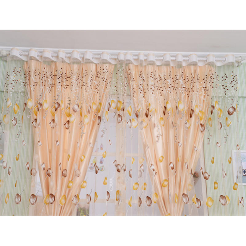 Tulip Flower Sheer Window Curtain Beads Tassel Door Scarf Drapes Valance Home Supplies