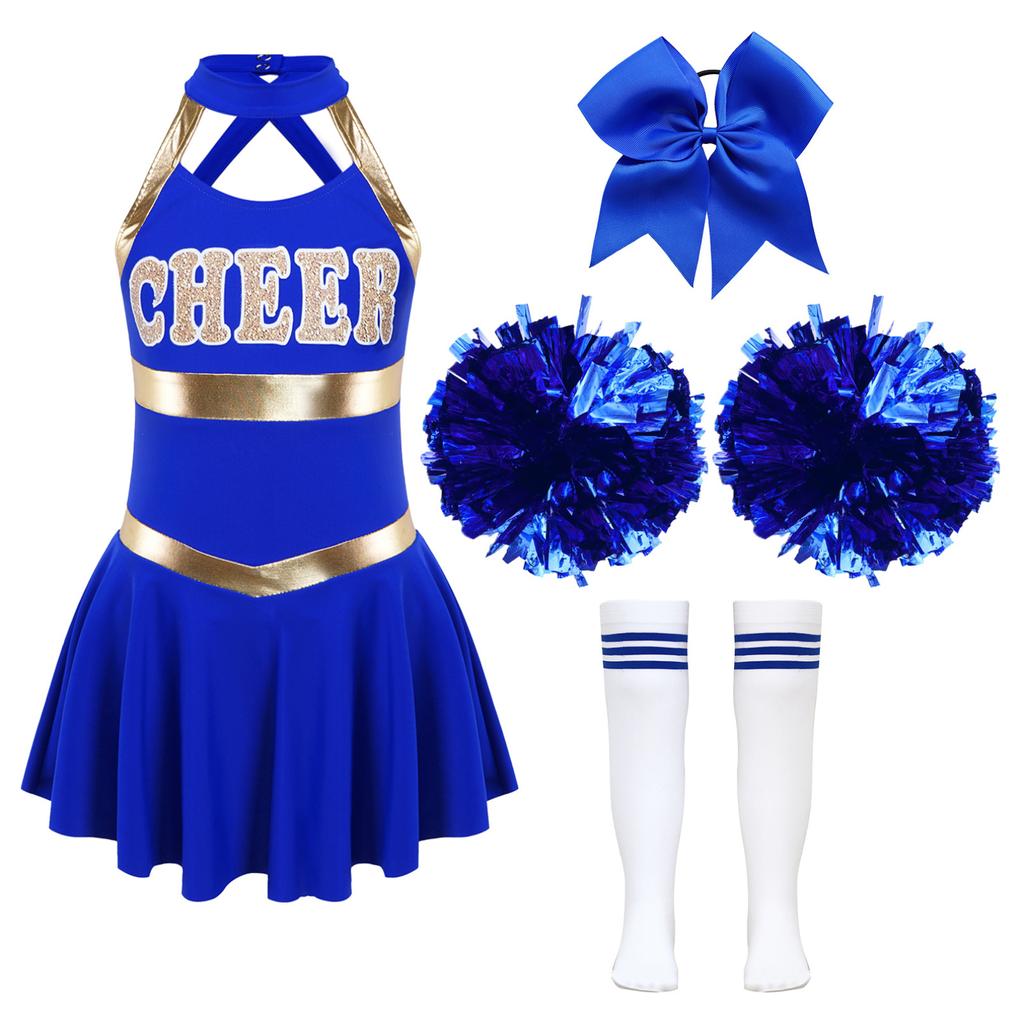 Girls Cheer Leader Halloween Performance Uniform Costume High School Sleeveless Dress Cheerleading Outfit
