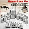 15pcs Diamond Coated Drill Bit Set Tile Marble Glass Ceramic Hole Saw Drilling Bits for Power Tools 6mm-50mm