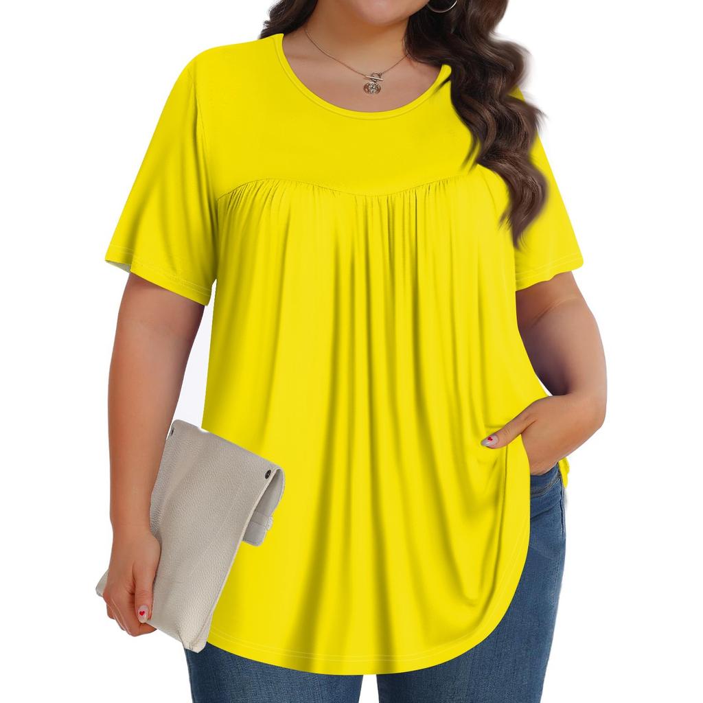 Women's Fashion Casual  Solid Color Round Neck Short Sleeve Top Womens Plus Size Tops