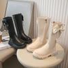 Girls' High Boots Autumn and Winter New Butterfly Bow Long Leather Boots Little Girls' Stylish Princess Boots