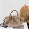 Women's Furry Handbag Retro Style Large-Capacity Fashionable Crossbody Bag Detachable Shoulder Strap Wing Shape Bag