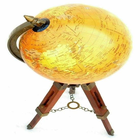 Brass Globe World Map Nautical Table Globe Ornament With Wood Tripod Stand